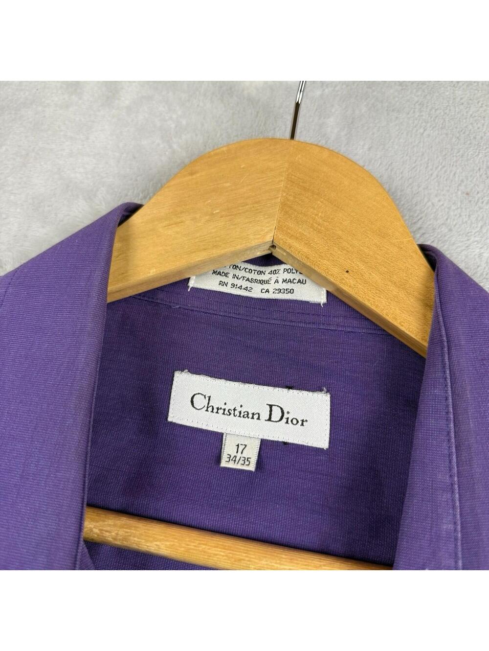 Vintage Christian Dior Dress Shirt Mens 17 34 35 Purple Button Up Preppy Luxury - Picture 3 of 10